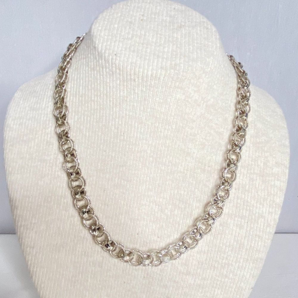 💎925 Plated Chain Necklace Twisted Double Rings Joined By Thicker Smaller Rings